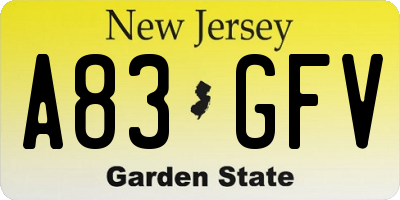 NJ license plate A83GFV