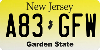 NJ license plate A83GFW
