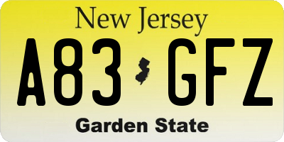 NJ license plate A83GFZ