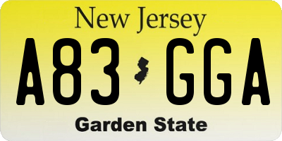 NJ license plate A83GGA