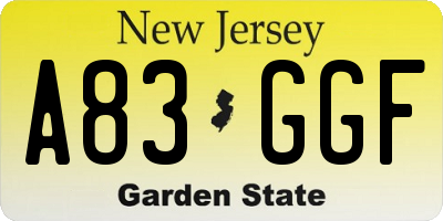 NJ license plate A83GGF