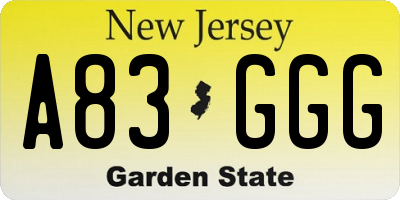 NJ license plate A83GGG