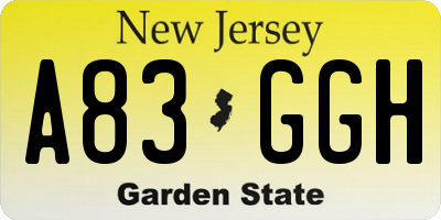 NJ license plate A83GGH