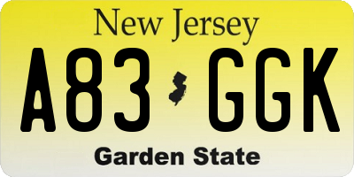 NJ license plate A83GGK