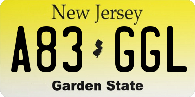 NJ license plate A83GGL