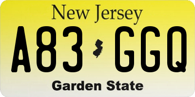 NJ license plate A83GGQ