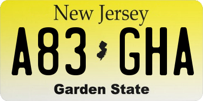 NJ license plate A83GHA