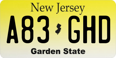 NJ license plate A83GHD