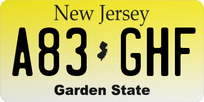 NJ license plate A83GHF