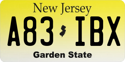 NJ license plate A83IBX