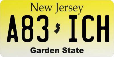 NJ license plate A83ICH