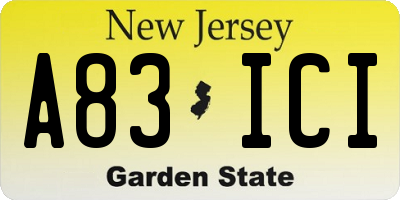 NJ license plate A83ICI
