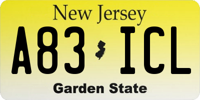 NJ license plate A83ICL