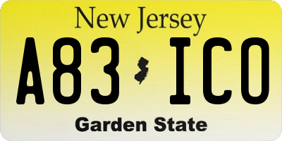NJ license plate A83ICO