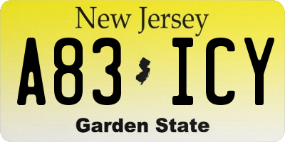 NJ license plate A83ICY