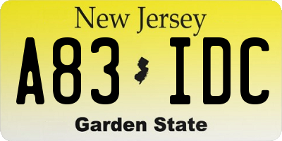 NJ license plate A83IDC