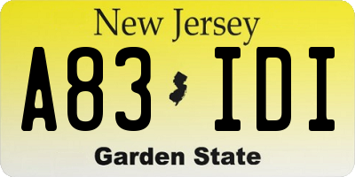 NJ license plate A83IDI
