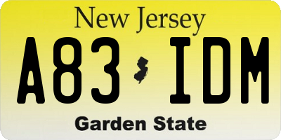 NJ license plate A83IDM