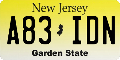NJ license plate A83IDN