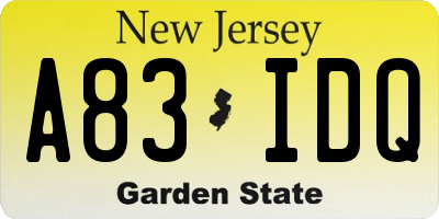 NJ license plate A83IDQ