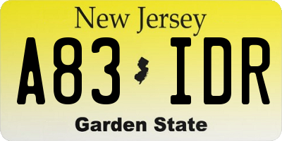 NJ license plate A83IDR