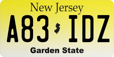 NJ license plate A83IDZ