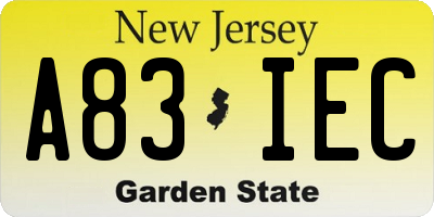 NJ license plate A83IEC