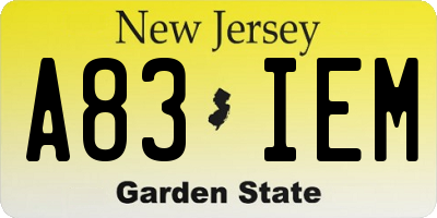 NJ license plate A83IEM