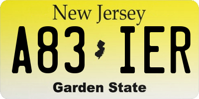 NJ license plate A83IER