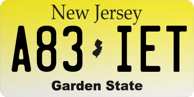 NJ license plate A83IET