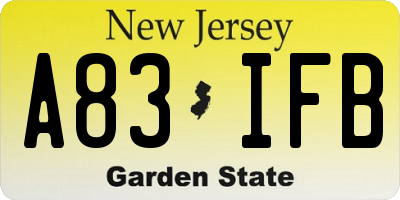 NJ license plate A83IFB