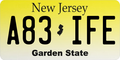 NJ license plate A83IFE