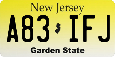 NJ license plate A83IFJ