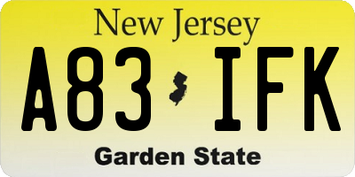 NJ license plate A83IFK