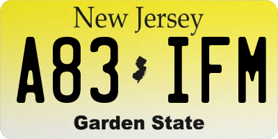 NJ license plate A83IFM