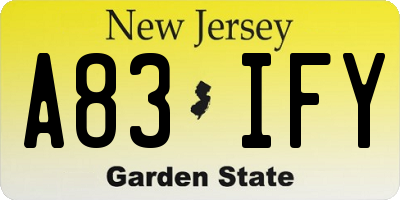 NJ license plate A83IFY