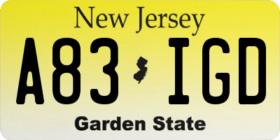 NJ license plate A83IGD