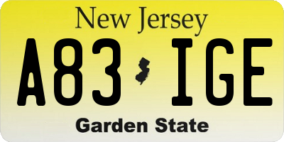 NJ license plate A83IGE