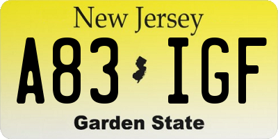 NJ license plate A83IGF