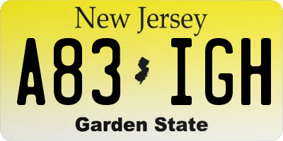 NJ license plate A83IGH