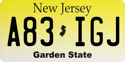 NJ license plate A83IGJ