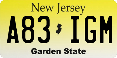 NJ license plate A83IGM