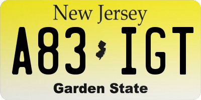 NJ license plate A83IGT