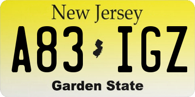 NJ license plate A83IGZ