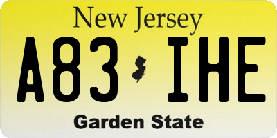 NJ license plate A83IHE