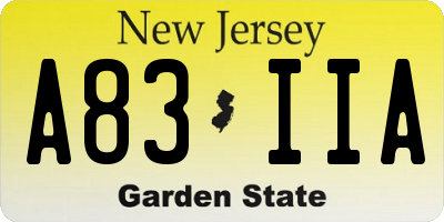 NJ license plate A83IIA