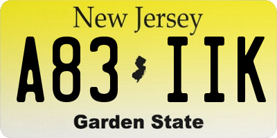 NJ license plate A83IIK