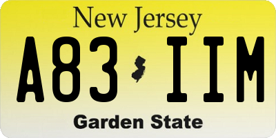 NJ license plate A83IIM