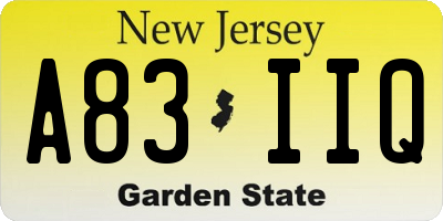 NJ license plate A83IIQ