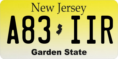 NJ license plate A83IIR